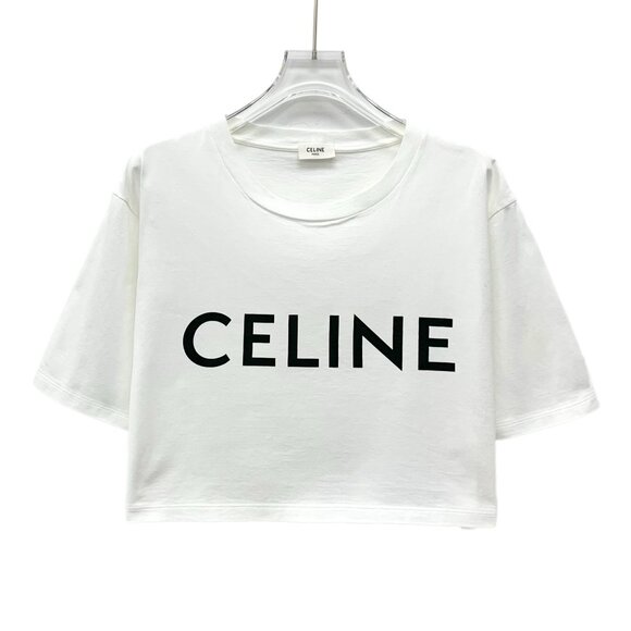 EW0192 Celine White Letter Print Cotton Round Neck Short Sleeve T-Shirt Size M - Picture 1 of 7